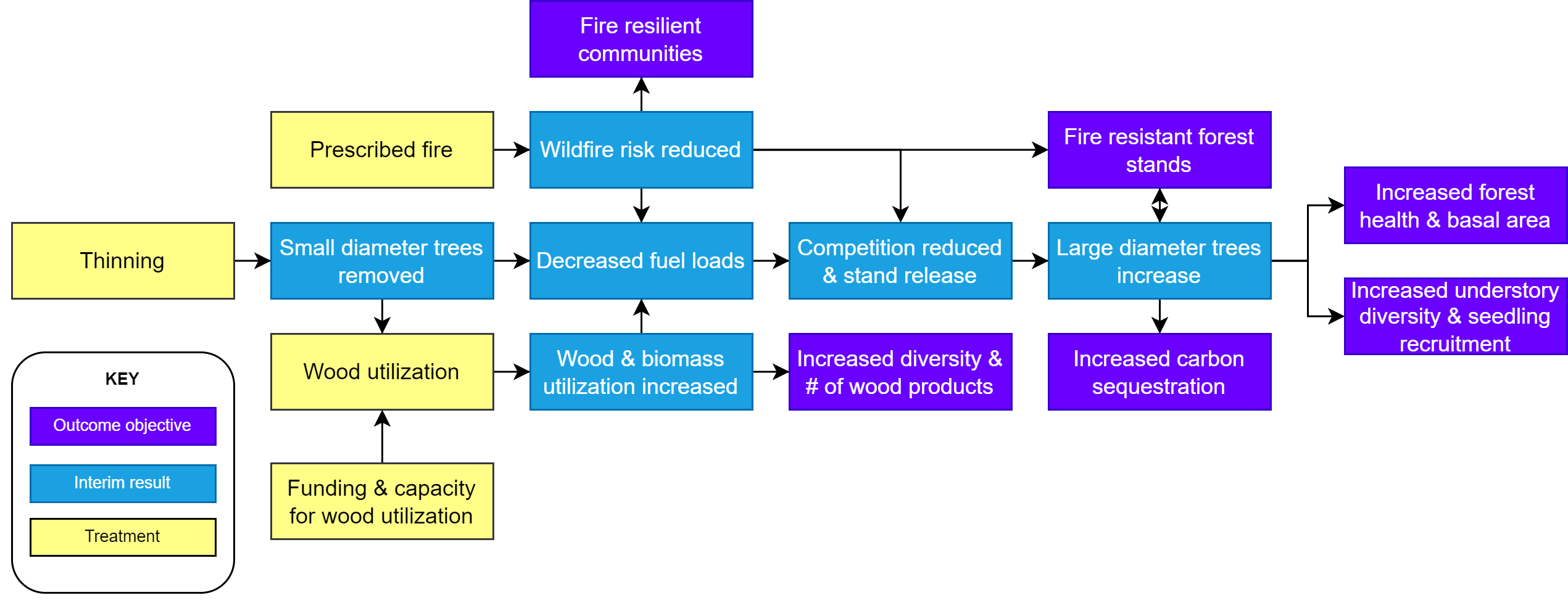 Results chain linking interventions with interim results and outcome objectives.