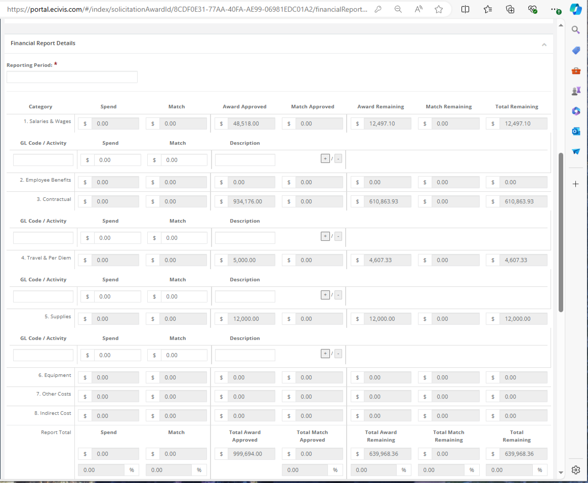 Financial report details
