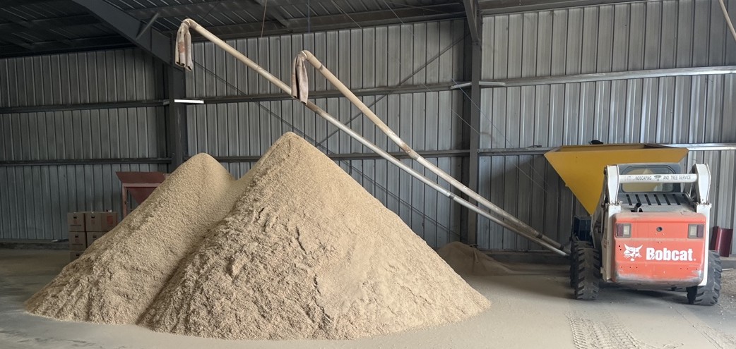 Plumas Wood Fiber using a hammer mill to produce sample substrate for growth trials.