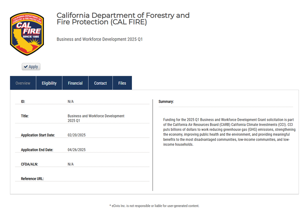 Initial solicitation landing page.