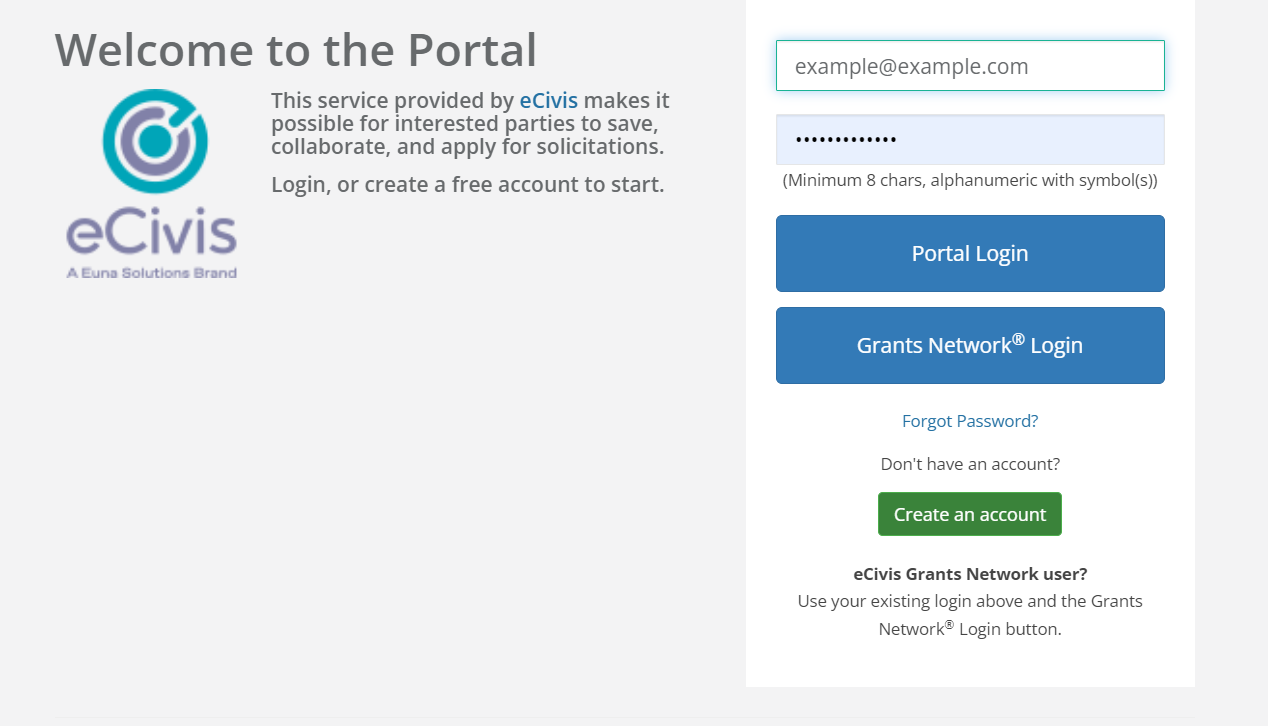 eCivis system log-in page.