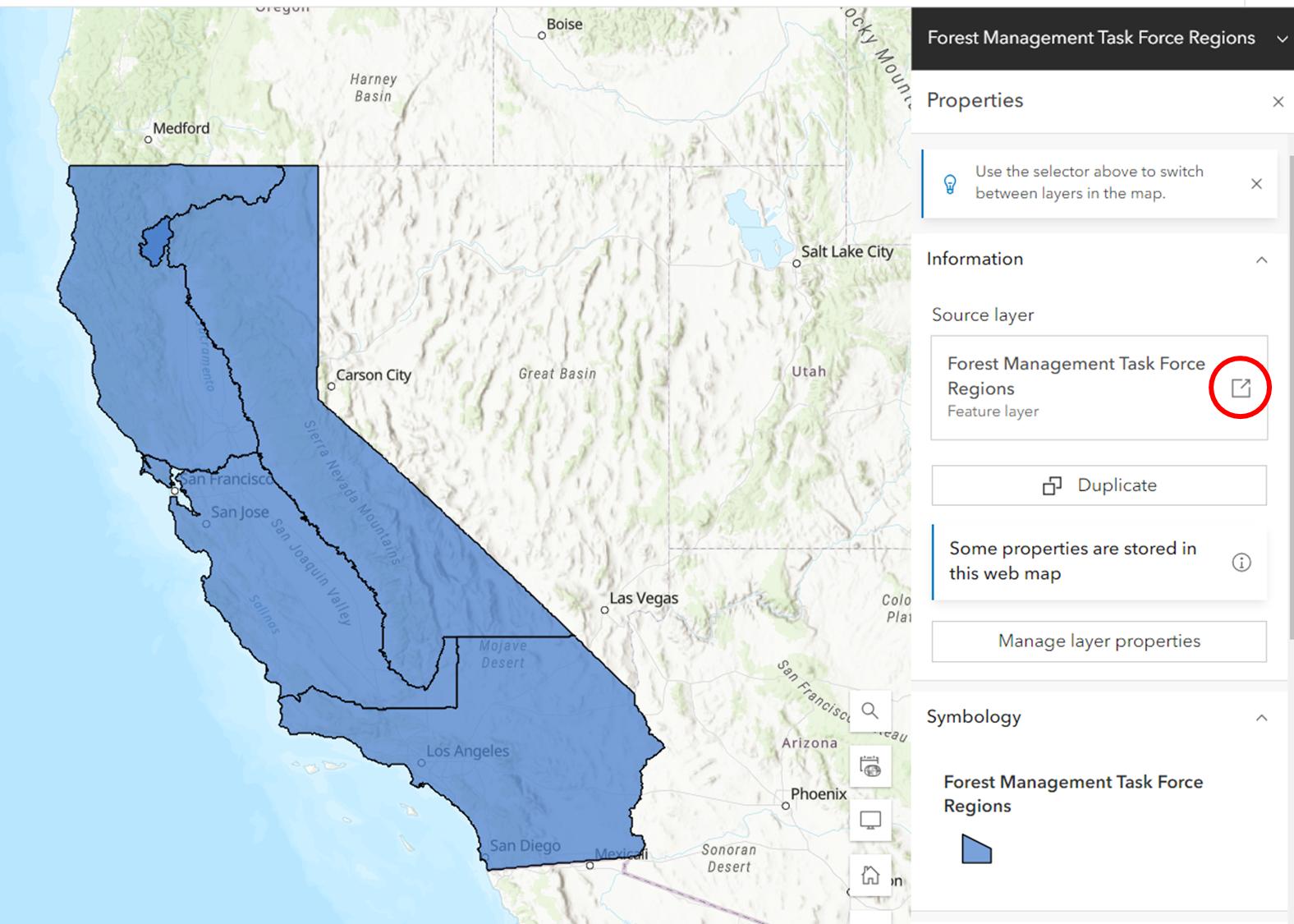 ArcGIS online view of the Wildfire and Forest Resilience Task Force Regions.