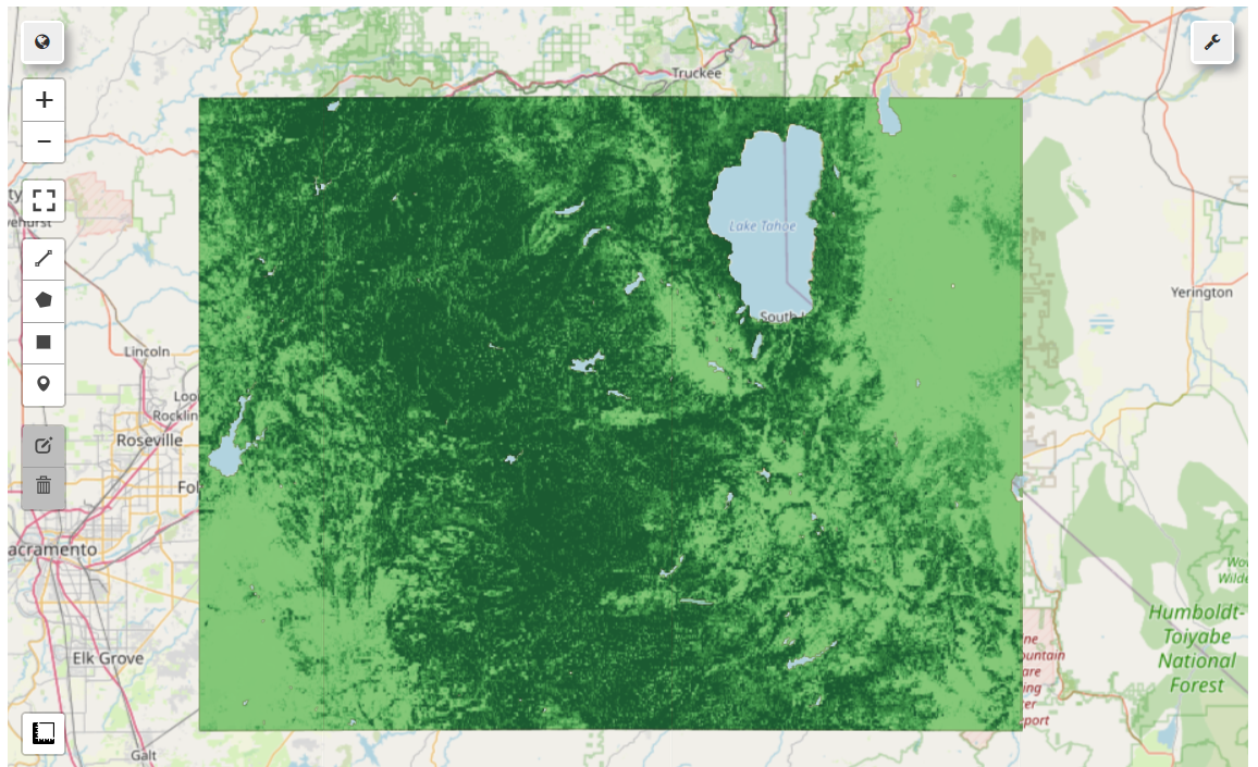 Raster clipped to area of interest with aboveground biomass carbon visible.