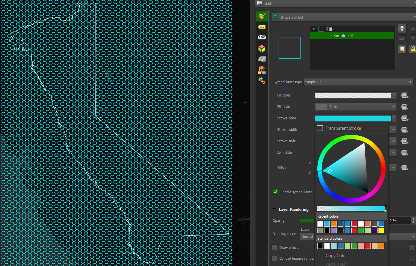 Tessellated hexagon grid covering the map extent.