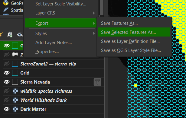 Export/Save Selected Features As.