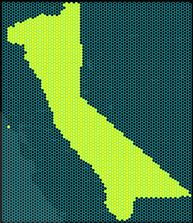 Selected Sierra region for the tessellated hex grid.