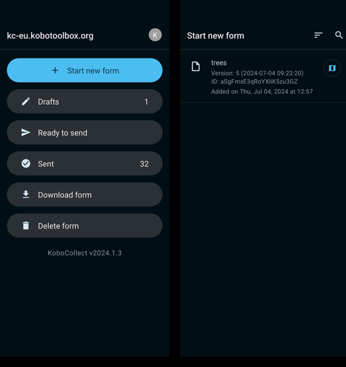 Kobo Collect start screens.