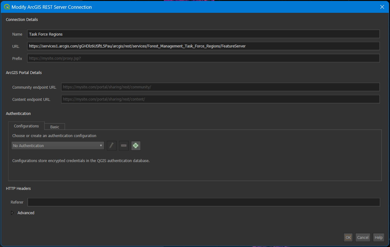 Adding the Task Force Regions using the ArcGIS REST server connection.