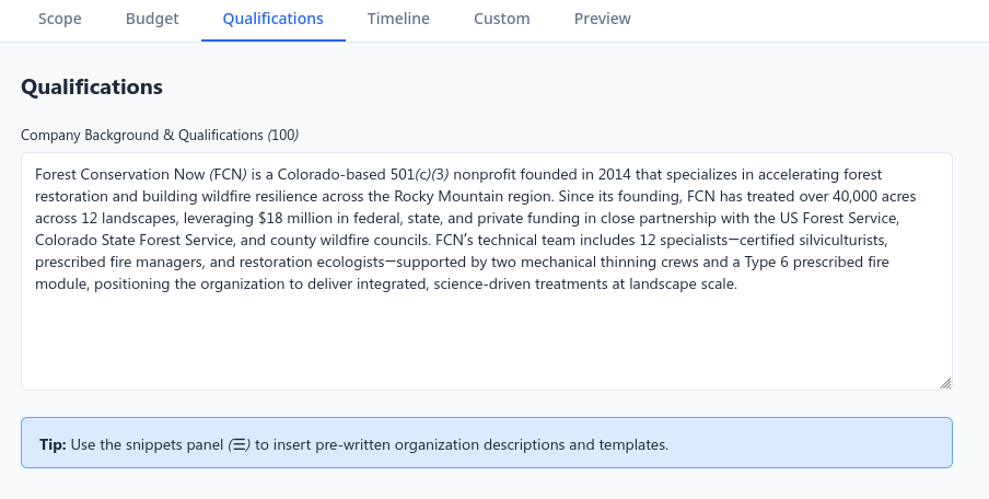 Qualifications tab